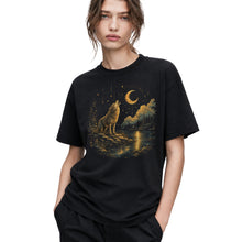 SF_COLOR=black; SF_ITEM=adult-t-shirt; SF_ROLE=gallery; Howling Wolf Crescent Moon T-Shirt Mystic Night Wildlife Scene Tee - Black Adult T-Shirt product image