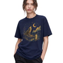 SF_COLOR=navy; SF_ITEM=adult-t-shirt; SF_ROLE=gallery; Howling Wolf Crescent Moon T-Shirt Mystic Night Wildlife Scene Tee - Navy Adult T-Shirt product image