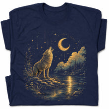 SF_COLOR=navy; SF_ITEM=adult-t-shirt; SF_ROLE=gallery; Howling Wolf Crescent Moon T-Shirt Mystic Night Wildlife Scene Tee - Navy Adult T-Shirt product image