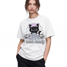 SF_COLOR=white; SF_ITEM=adult-t-shirt; SF_ROLE=gallery; I Want Candy Cat Lover T-Shirt Kawaii Halloween Pastel Pumpkins YK Apparel - White Adult T-Shirt product image
