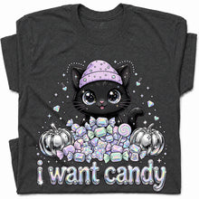 SF_COLOR=dark-heather; SF_ITEM=adult-t-shirt; SF_ROLE=gallery; I Want Candy Cat Lover T-Shirt Kawaii Halloween Pastel Pumpkins YK Apparel - Dark Heather Adult T-Shirt product image