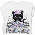 SF_COLOR=white; SF_ITEM=adult-t-shirt; SF_ROLE=gallery; I Want Candy Cat Lover T-Shirt Kawaii Halloween Pastel Pumpkins YK Apparel - White Adult T-Shirt product image