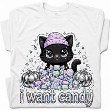 SF_COLOR=white; SF_ITEM=adult-t-shirt; SF_ROLE=gallery; I Want Candy Cat Lover T-Shirt Kawaii Halloween Pastel Pumpkins YK Apparel - White Adult T-Shirt product image