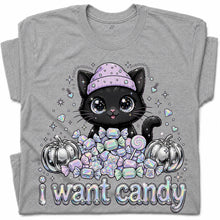SF_COLOR=sport-grey; SF_ITEM=adult-t-shirt; SF_ROLE=gallery; I Want Candy Cat Lover T-Shirt Kawaii Halloween Pastel Pumpkins YK Apparel - Sport Grey Adult T-Shirt product image