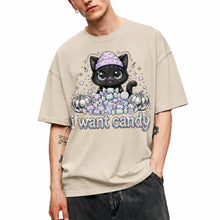 SF_COLOR=sand; SF_ITEM=adult-t-shirt; SF_ROLE=main; I Want Candy Cat Lover T-Shirt Kawaii Halloween Pastel Pumpkins YK Apparel - Sand Adult T-Shirt product image