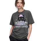 SF_COLOR=dark-heather; SF_ITEM=adult-t-shirt; SF_ROLE=gallery; I Want Candy Cat Lover T-Shirt Kawaii Halloween Pastel Pumpkins YK Apparel - Dark Heather Adult T-Shirt product image