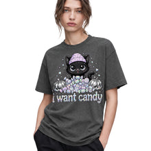 SF_COLOR=dark-heather; SF_ITEM=adult-t-shirt; SF_ROLE=gallery; I Want Candy Cat Lover T-Shirt Kawaii Halloween Pastel Pumpkins YK Apparel - Dark Heather Adult T-Shirt product image