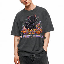 SF_COLOR=dark-heather; SF_ITEM=adult-t-shirt; SF_ROLE=main; I Want Candy T-Shirt Sparkly Cat Halloween Pumpkins Kawaii YK Aesthetic Tee - Dark Heather Adult T-Shirt product image
