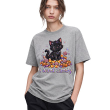 SF_COLOR=sport-grey; SF_ITEM=adult-t-shirt; SF_ROLE=gallery; I Want Candy T-Shirt Sparkly Cat Halloween Pumpkins Kawaii YK Aesthetic Tee - Sport Grey Adult T-Shirt product image
