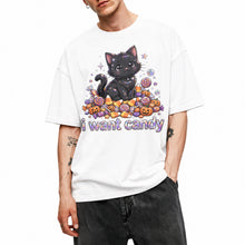 SF_COLOR=white; SF_ITEM=adult-t-shirt; SF_ROLE=main; I Want Candy T-Shirt Sparkly Cat Halloween Pumpkins Kawaii YK Aesthetic Tee - White Adult T-Shirt product image