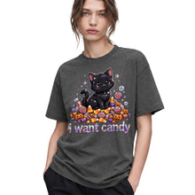 SF_COLOR=dark-heather; SF_ITEM=adult-t-shirt; SF_ROLE=gallery; I Want Candy T-Shirt Sparkly Cat Halloween Pumpkins Kawaii YK Aesthetic Tee - Dark Heather Adult T-Shirt product image