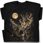 SF_COLOR=black; SF_ITEM=adult-t-shirt; SF_ROLE=gallery; Jackalope T-Shirt Vintage Antler Rabbit Full Moon Starry Night Forest Graphic - Black Adult T-Shirt product image