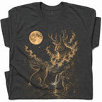 SF_COLOR=dark-heather; SF_ITEM=adult-t-shirt; SF_ROLE=gallery; Jackalope T-Shirt Vintage Antler Rabbit Full Moon Starry Night Forest Graphic - Dark Heather Adult T-Shirt product image