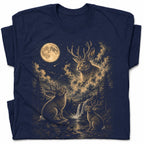 SF_COLOR=navy; SF_ITEM=adult-t-shirt; SF_ROLE=gallery; Jackalope T-Shirt Vintage Antler Rabbit Full Moon Starry Night Forest Graphic - Navy Adult T-Shirt product image