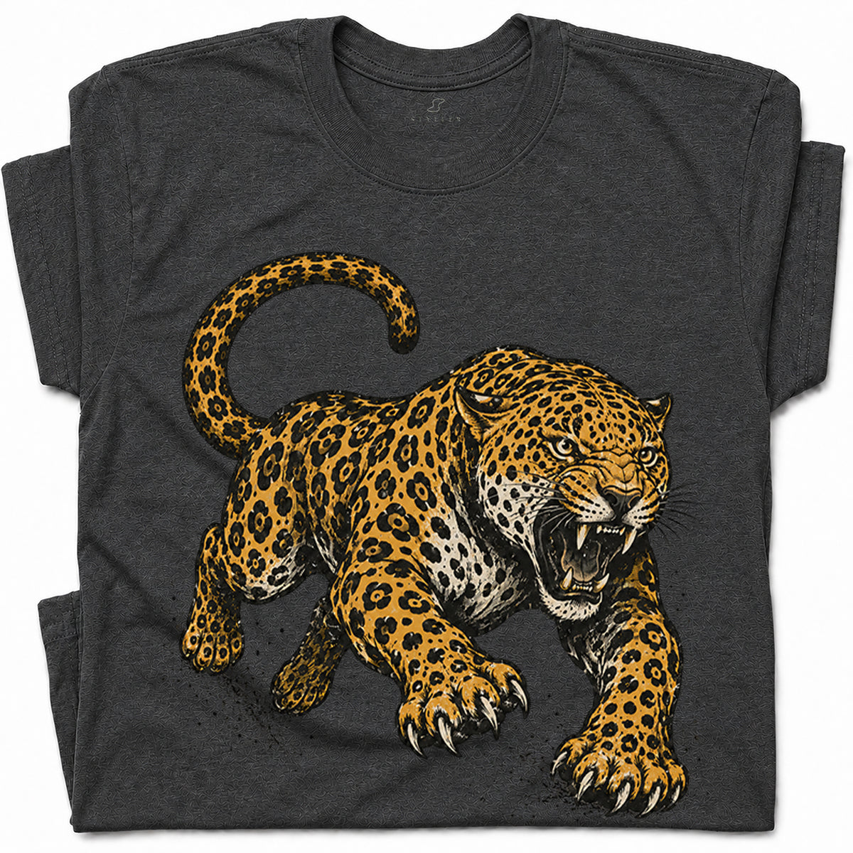 SF_COLOR=dark-heather; SF_ITEM=adult-t-shirt; SF_ROLE=gallery; Jaguar Pouncing Attack T-Shirt Fierce Jungle Cat Wildlife Tee - Dark Heather Adult T-Shirt product image