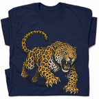 SF_COLOR=navy; SF_ITEM=adult-t-shirt; SF_ROLE=gallery; Jaguar Pouncing Attack T-Shirt Fierce Jungle Cat Wildlife Tee - Navy Adult T-Shirt product image