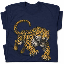SF_COLOR=navy; SF_ITEM=adult-t-shirt; SF_ROLE=gallery; Jaguar Pouncing Attack T-Shirt Fierce Jungle Cat Wildlife Tee - Navy Adult T-Shirt product image