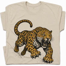 SF_COLOR=sand; SF_ITEM=adult-t-shirt; SF_ROLE=gallery; Jaguar Pouncing Attack T-Shirt Fierce Jungle Cat Wildlife Tee - Sand Adult T-Shirt product image