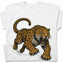 SF_COLOR=white; SF_ITEM=adult-t-shirt; SF_ROLE=gallery; Jaguar Pouncing Attack T-Shirt Fierce Jungle Cat Wildlife Tee - White Adult T-Shirt product image