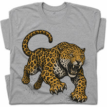 SF_COLOR=sport-grey; SF_ITEM=adult-t-shirt; SF_ROLE=gallery; Jaguar Pouncing Attack T-Shirt Fierce Jungle Cat Wildlife Tee - Sport Grey Adult T-Shirt product image