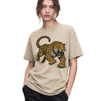 SF_COLOR=sand; SF_ITEM=adult-t-shirt; SF_ROLE=gallery; Jaguar Pouncing Attack T-Shirt Fierce Jungle Cat Wildlife Tee - Sand Adult T-Shirt product image