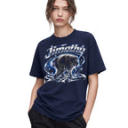 SF_COLOR=navy; SF_ITEM=adult-t-shirt; SF_ROLE=gallery; Jimothy Raccoon Chrome Logo T-Shirt YK Aesthetic Blue Aura Funny Trash Panda - Navy Adult T-Shirt product image