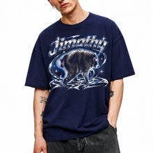 SF_COLOR=navy; SF_ITEM=adult-t-shirt; SF_ROLE=main; Jimothy Raccoon Chrome Logo T-Shirt YK Aesthetic Blue Aura Funny Trash Panda - Navy Adult T-Shirt product image