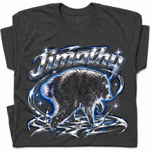 SF_COLOR=dark-heather; SF_ITEM=adult-t-shirt; SF_ROLE=gallery; Jimothy Raccoon Chrome Logo T-Shirt YK Aesthetic Blue Aura Funny Trash Panda - Dark Heather Adult T-Shirt product image