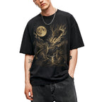 SF_COLOR=black; SF_ITEM=adult-t-shirt; SF_ROLE=main; Jumping Jackalope T-Shirt Vintage Night Sky Full Moon Mythical Creature Top - Black Adult T-Shirt product image