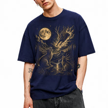 SF_COLOR=navy; SF_ITEM=adult-t-shirt; SF_ROLE=main; Jumping Jackalope T-Shirt Vintage Night Sky Full Moon Mythical Creature Top - Navy Adult T-Shirt product image