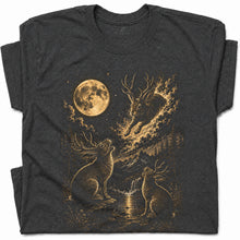 SF_COLOR=dark-heather; SF_ITEM=adult-t-shirt; SF_ROLE=gallery; Jumping Jackalope T-Shirt Vintage Night Sky Full Moon Mythical Creature Top - Dark Heather Adult T-Shirt product image
