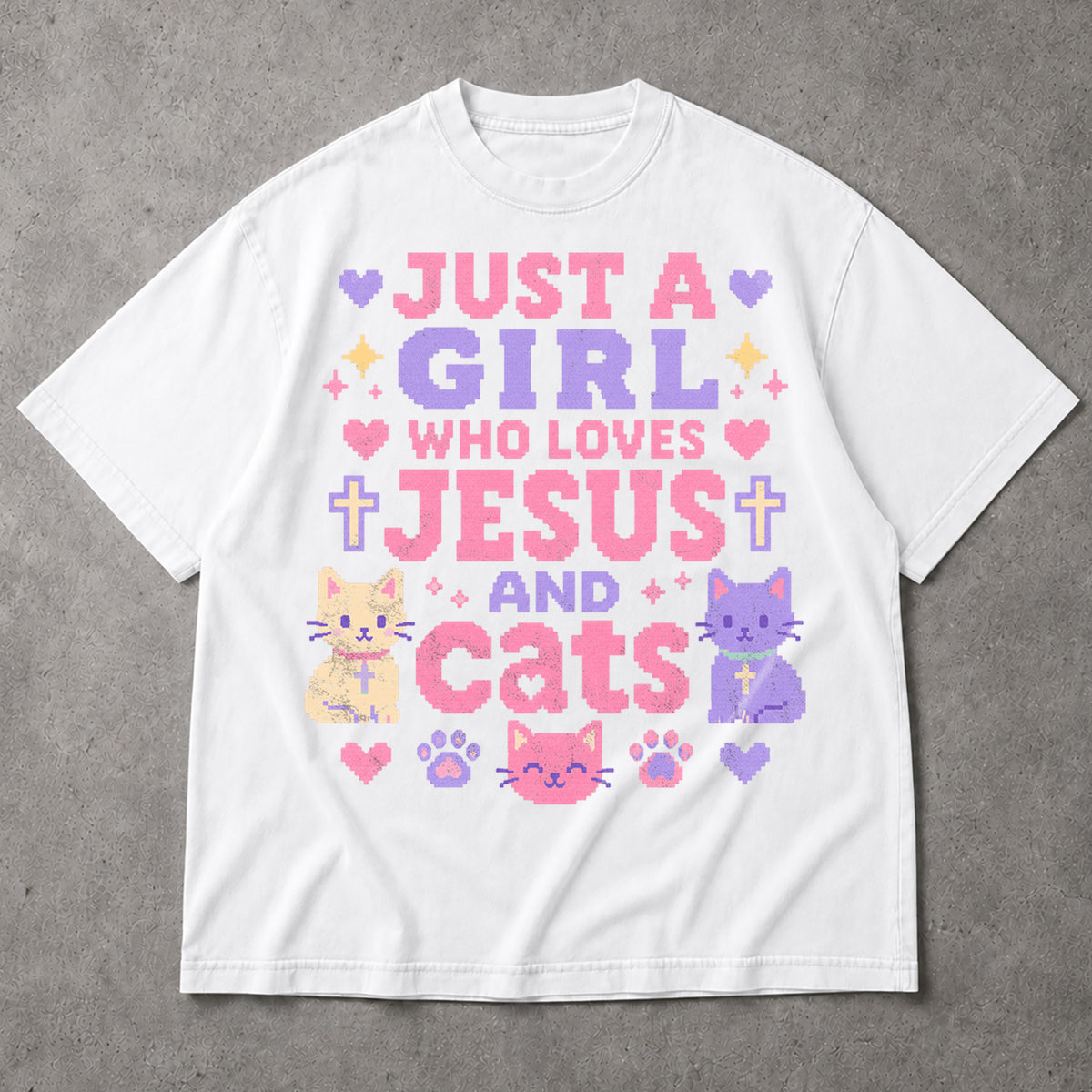 SF_COLOR=white; SF_ITEM=adult-t-shirt; SF_ROLE=main; Just A Girl Who Loves Jesus And Cats T-Shirt Christian Feline Pet Lover Tee - White Adult T-Shirt product image