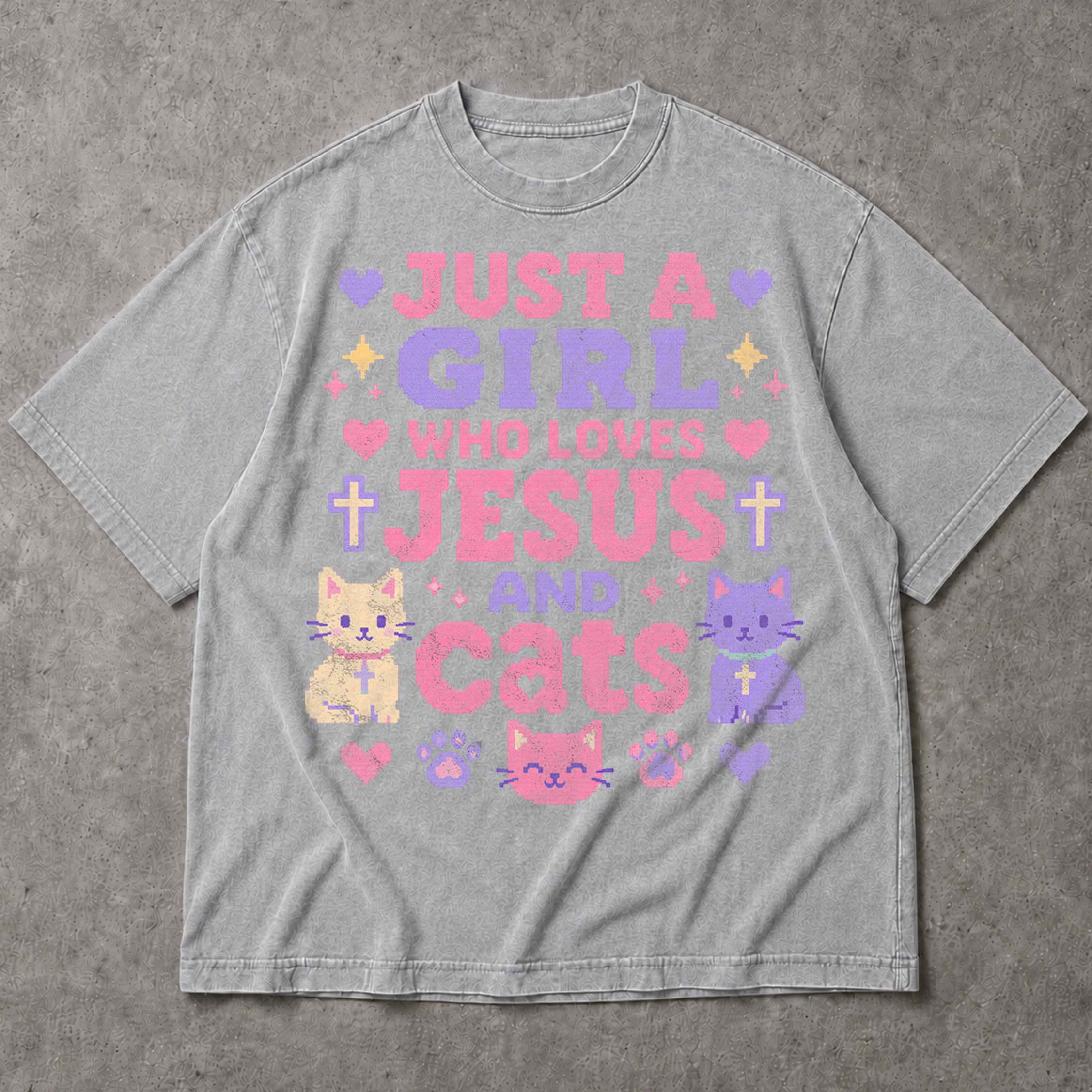 SF_COLOR=sport-grey; SF_ITEM=adult-t-shirt; SF_ROLE=main; Just A Girl Who Loves Jesus And Cats T-Shirt Christian Feline Pet Lover Tee - Sport Grey Adult T-Shirt product image