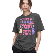 SF_COLOR=dark-heather; SF_ITEM=adult-t-shirt; SF_ROLE=gallery; Just A Girl Who Loves Jesus And Cats T-Shirt Christian Feline Pet Lover Tee - Dark Heather Adult T-Shirt product image