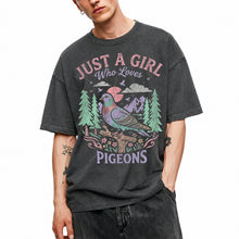 SF_COLOR=dark-heather; SF_ITEM=adult-t-shirt; SF_ROLE=main; Just a Girl Who Loves Pigeons T-Shirt Pastel Nature Bird Lover Graphic Tee - Dark Heather Adult T-Shirt product image