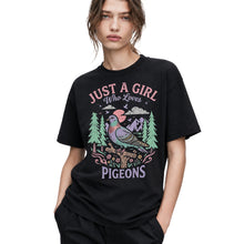 SF_COLOR=black; SF_ITEM=adult-t-shirt; SF_ROLE=gallery; Just a Girl Who Loves Pigeons T-Shirt Pastel Nature Bird Lover Graphic Tee - Black Adult T-Shirt product image