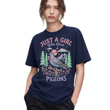 SF_COLOR=navy; SF_ITEM=adult-t-shirt; SF_ROLE=gallery; Just a Girl Who Loves Pigeons T-Shirt Pastel Nature Bird Lover Graphic Tee - Navy Adult T-Shirt product image