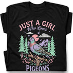 SF_COLOR=black; SF_ITEM=adult-t-shirt; SF_ROLE=gallery; Just a Girl Who Loves Pigeons T-Shirt Pastel Nature Bird Lover Graphic Tee - Black Adult T-Shirt product image