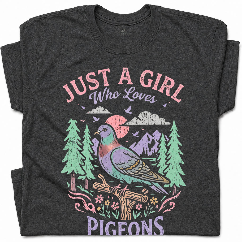 SF_COLOR=dark-heather; SF_ITEM=adult-t-shirt; SF_ROLE=gallery; Just a Girl Who Loves Pigeons T-Shirt Pastel Nature Bird Lover Graphic Tee - Dark Heather Adult T-Shirt product image