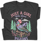 SF_COLOR=dark-heather; SF_ITEM=adult-t-shirt; SF_ROLE=gallery; Just a Girl Who Loves Pigeons T-Shirt Pastel Nature Bird Lover Graphic Tee - Dark Heather Adult T-Shirt product image