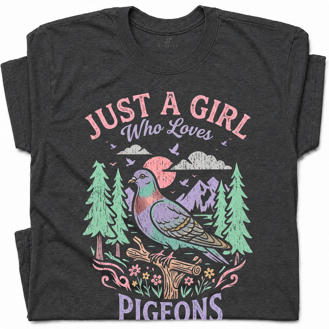 SF_COLOR=dark-heather; SF_ITEM=adult-t-shirt; SF_ROLE=gallery; Just a Girl Who Loves Pigeons T-Shirt Pastel Nature Bird Lover Graphic Tee - Dark Heather Adult T-Shirt product image