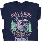 SF_COLOR=navy; SF_ITEM=adult-t-shirt; SF_ROLE=gallery; Just a Girl Who Loves Pigeons T-Shirt Pastel Nature Bird Lover Graphic Tee - Navy Adult T-Shirt product image