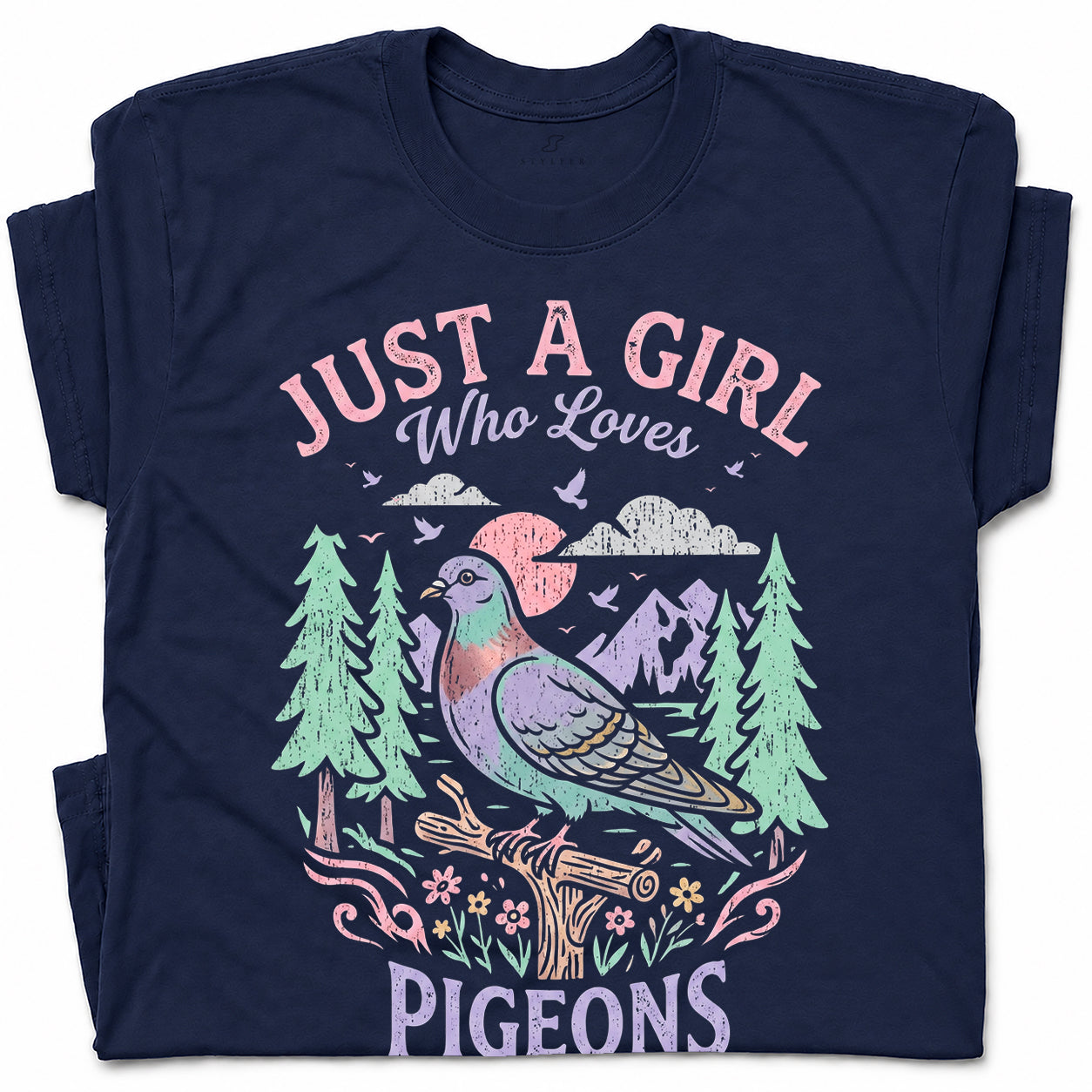 SF_COLOR=navy; SF_ITEM=adult-t-shirt; SF_ROLE=gallery; Just a Girl Who Loves Pigeons T-Shirt Pastel Nature Bird Lover Graphic Tee - Navy Adult T-Shirt product image