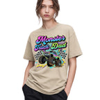 SF_COLOR=sand; SF_ITEM=adult-t-shirt; SF_ROLE=gallery; Monster Truck Dad Racings T-Shirt Retro Neon Gift Tee - Sand Adult T-Shirt product image