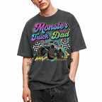 SF_COLOR=dark-heather; SF_ITEM=adult-t-shirt; SF_ROLE=gallery; Monster Truck Dad Racings T-Shirt Retro Neon Gift Tee - Dark Heather Adult T-Shirt product image