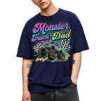 SF_COLOR=navy; SF_ITEM=adult-t-shirt; SF_ROLE=gallery; Monster Truck Dad Racings T-Shirt Retro Neon Gift Tee - Navy Adult T-Shirt product image