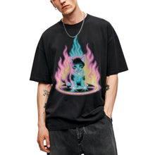 SF_COLOR=black; SF_ITEM=adult-t-shirt; SF_ROLE=main; Neon Flame Kitten T-Shirt YK Aesthetic Airbrush Style Cute Glowing Cat Tee - Black Adult T-Shirt product image