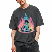 SF_COLOR=dark-heather; SF_ITEM=adult-t-shirt; SF_ROLE=main; Neon Flame Kitten T-Shirt YK Aesthetic Airbrush Style Cute Glowing Cat Tee - Dark Heather Adult T-Shirt product image