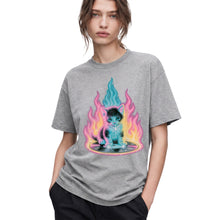 SF_COLOR=sport-grey; SF_ITEM=adult-t-shirt; SF_ROLE=gallery; Neon Flame Kitten T-Shirt YK Aesthetic Airbrush Style Cute Glowing Cat Tee - Sport Grey Adult T-Shirt product image