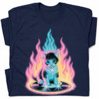 SF_COLOR=navy; SF_ITEM=adult-t-shirt; SF_ROLE=gallery; Neon Flame Kitten T-Shirt YK Aesthetic Airbrush Style Cute Glowing Cat Tee - Navy Adult T-Shirt product image